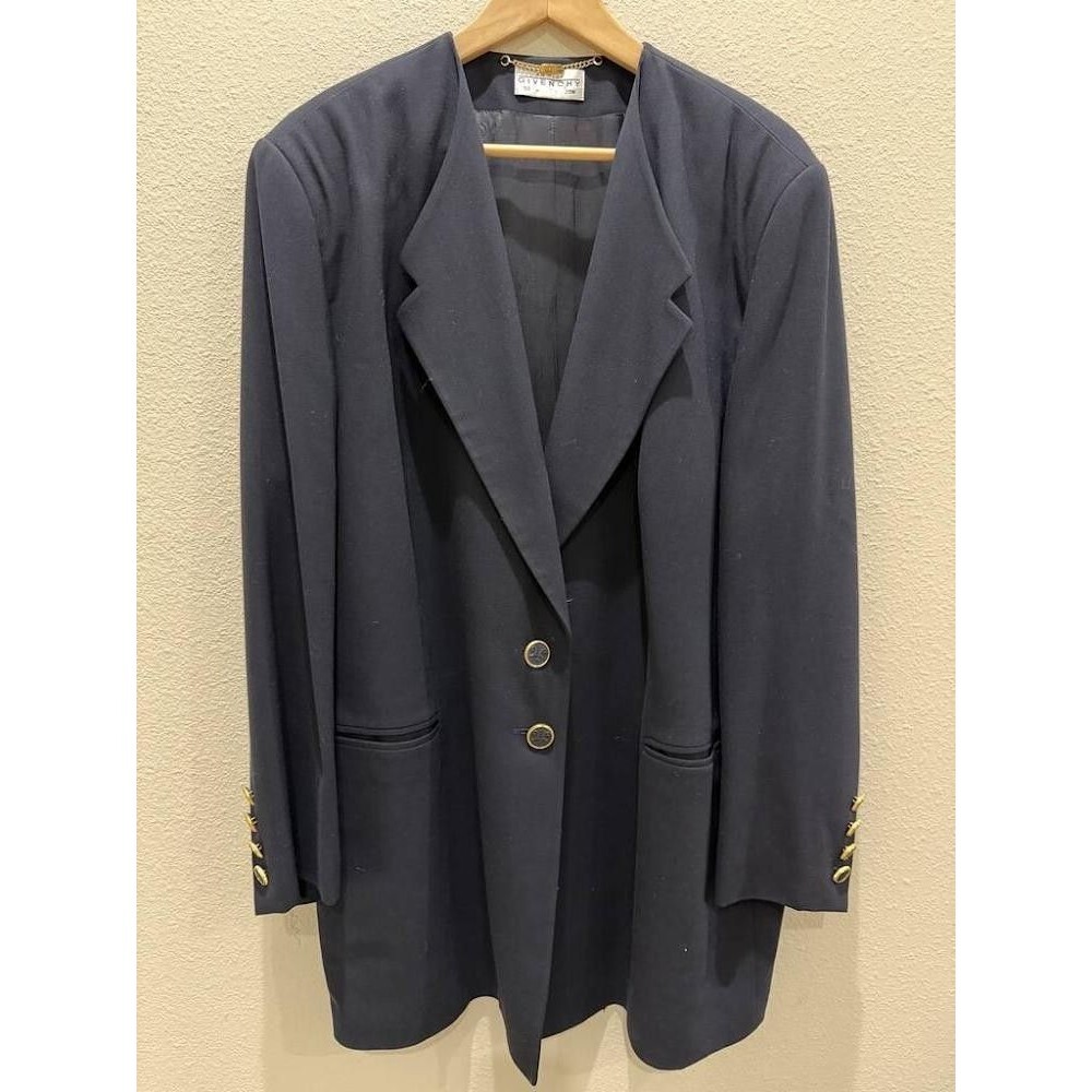 VTG Givenchy En Plus Navy Double Breasted Blazer 20W Gold Crest